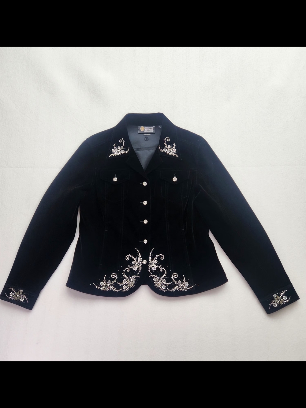 Vintage Black Velvet Embroidered Jacket Whimsigoth Boho Beaded Jacket SZ L